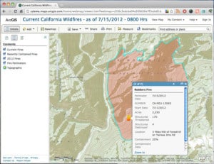 Computer screen shot example of the Robbers Fire perimeter map