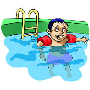 cartoon graphic of kid in pool