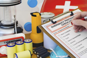 emergency prep kit and checklist stock photo