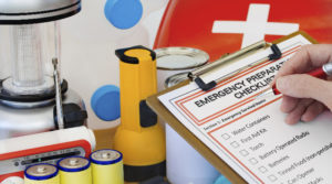 emergency prep kit and checklist stock photo