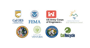 Logos for Cal O E S and FEMA and U S Army Corps Engineers and Cal D T S C and County of Ventura and City of Venture and County of Santa Barbara and Cal Recycle