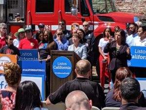 Gathering for announcement of Listos California