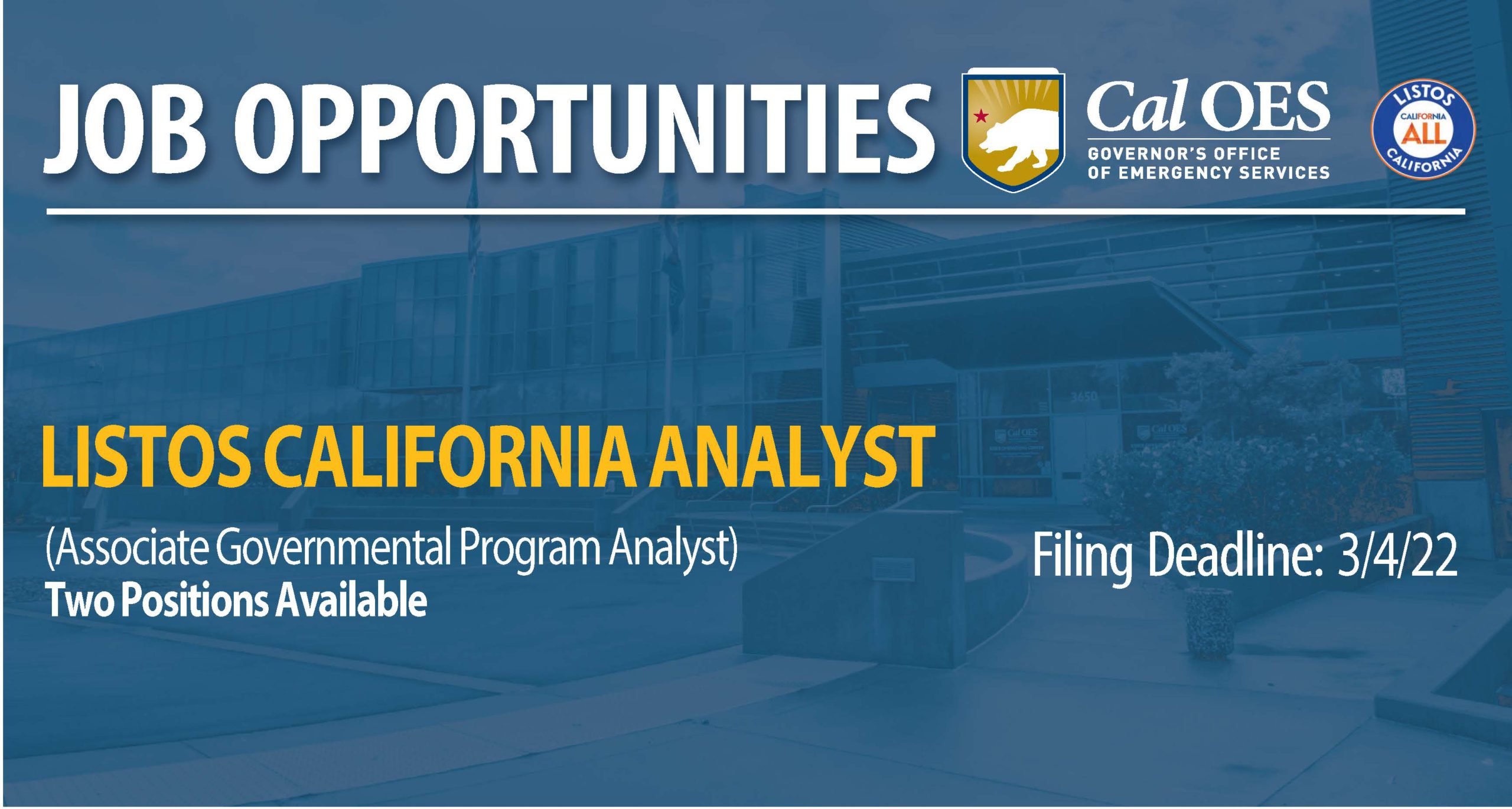 Recruitment announcement: Cal OES is hiring! | Cal OES News