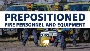 "Prepositioned Fire Personnel and Equpment" with an image of wildland firefighters walking in the background.