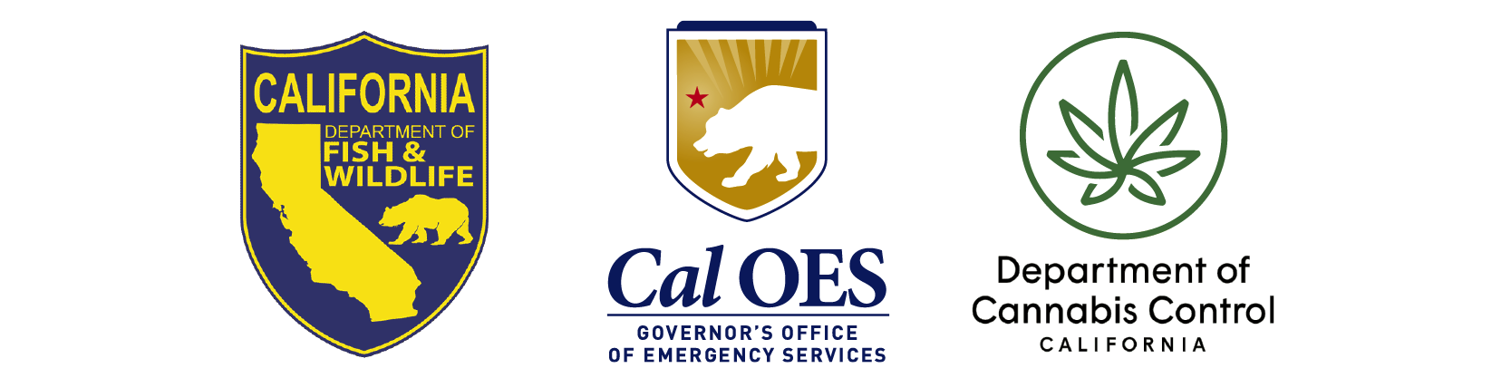 Image of three logos of California Department of Fish and Wildlife, Cal OES and Department of Cannabis Control