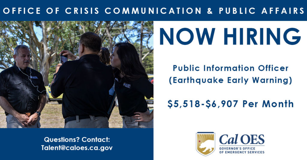 Now hiring Public Information Officer for Earthquake Early Warning