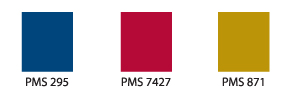 PANTONE 295 – Blue  |  PANTONE 7427 – Red  |  PANTONE 871 – Gold