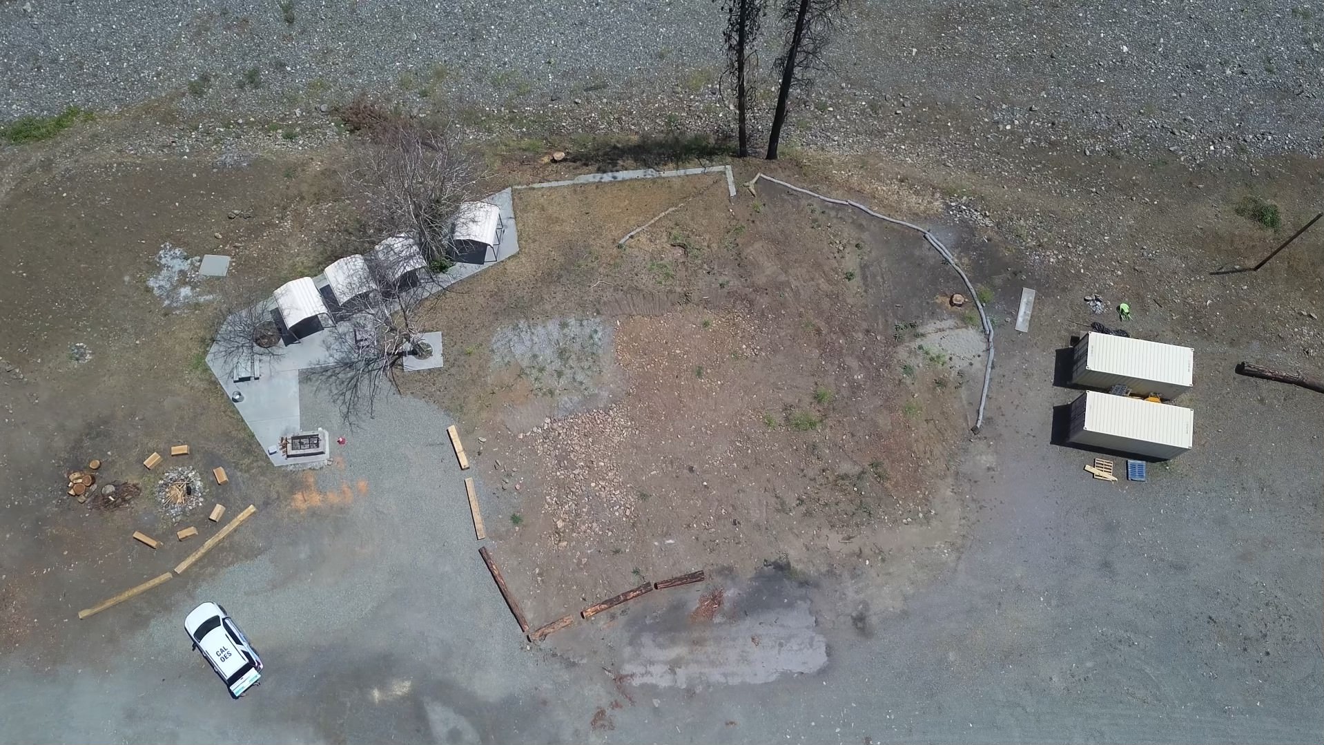 Arial View of Klamath River Community Hall where debris removal occurred. 