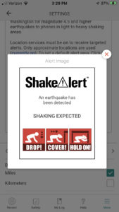 A screenshot of the my shake App alert