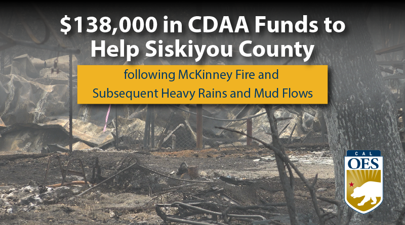 Cal OES Approves Nearly $138,000 in CDAA Funds to Help Siskiyou County Cover Labor and Equipment Costs Related to Culvert Cleaning and Replacement following McKinney Fire and Subsequent Heavy Rains and Mud Flows
