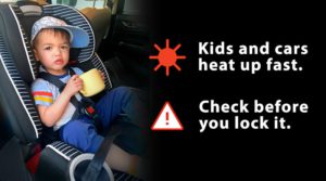 Child in a car with safety tips