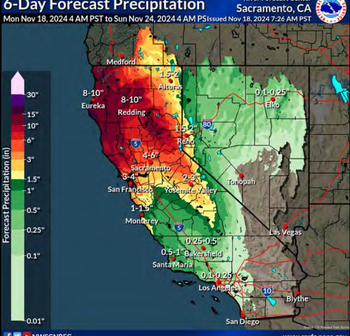 Strong Atmospheric River Moves into Northern California, Bringing Heavy Rain and Dangerous Wind