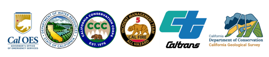 Watershed task force logos: Cal OES, DWR, CCC, IMT, CALTRANS, CONSERVATION