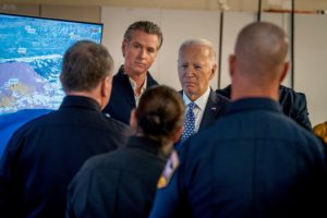 Governor Gavin Newsom and President Joe Biden listening to first responders