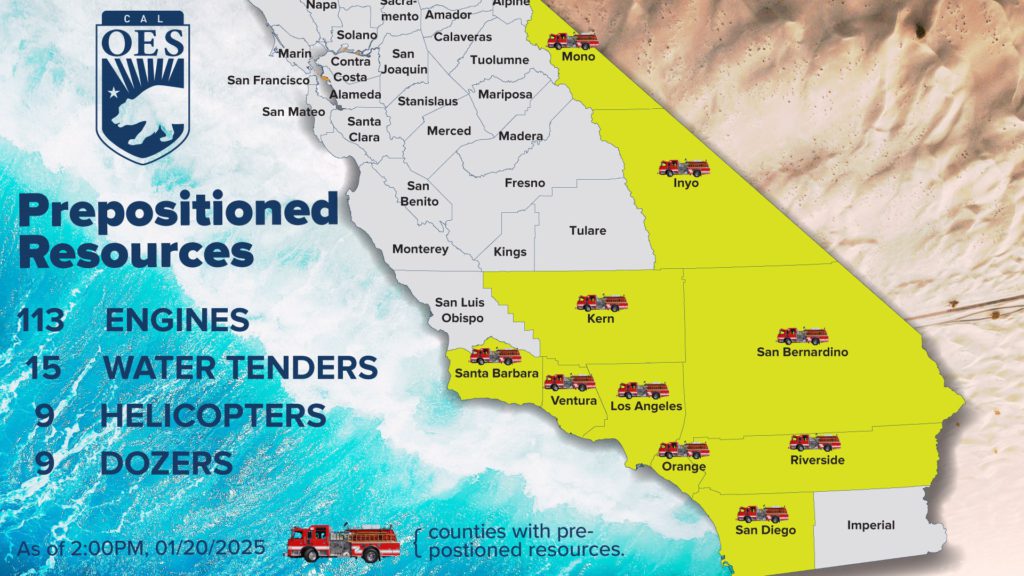 MAP OF SOUTHERN CALIFORNIA WITH COUNTIES AND PREPOSITIONED RESOURCES