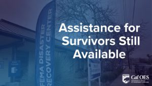 Picture of the outside of the Disaster Recovery Center with the words Assistance for survivors still available